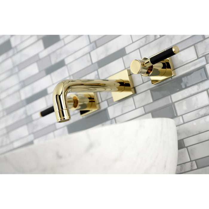 Kingston Sona KS6122DKL - Kaiser Double-Handle 3-Hole Wall Mount Bathroom Faucet, Polished Brass
