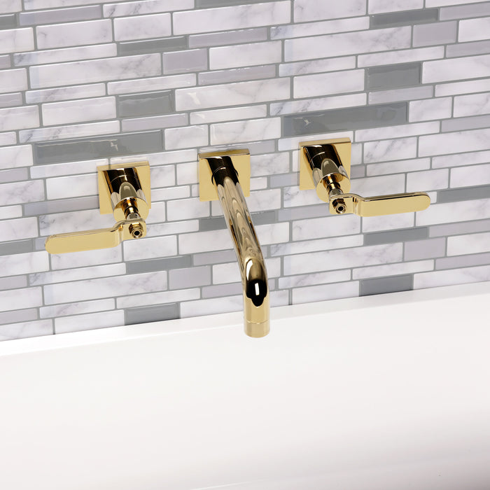 Whitaker KS6122KL Double-Handle 3-Hole Wall Mount Bathroom Faucet, Polished Brass