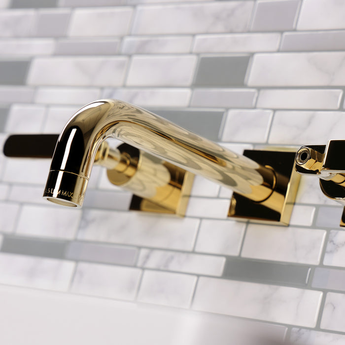 Whitaker KS6122KL Double-Handle 3-Hole Wall Mount Bathroom Faucet, Polished Brass