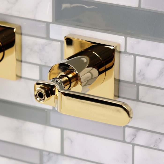 Whitaker KS6122KL Double-Handle 3-Hole Wall Mount Bathroom Faucet, Polished Brass