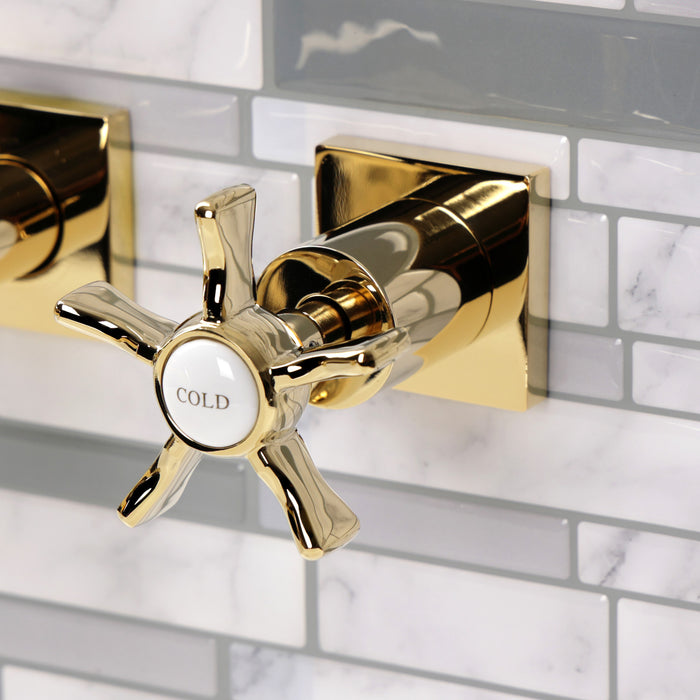 Kingston Sona KS6122NX - Hamilton Double-Handle 3-Hole Wall Mount Bathroom Faucet, Polished Brass