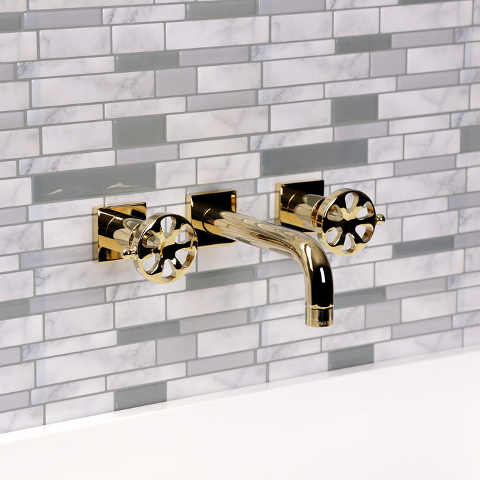 Kingston Sona KS6122RX - Belknap Double-Handle 3-Hole Wall Mount Bathroom Faucet, Polished Brass