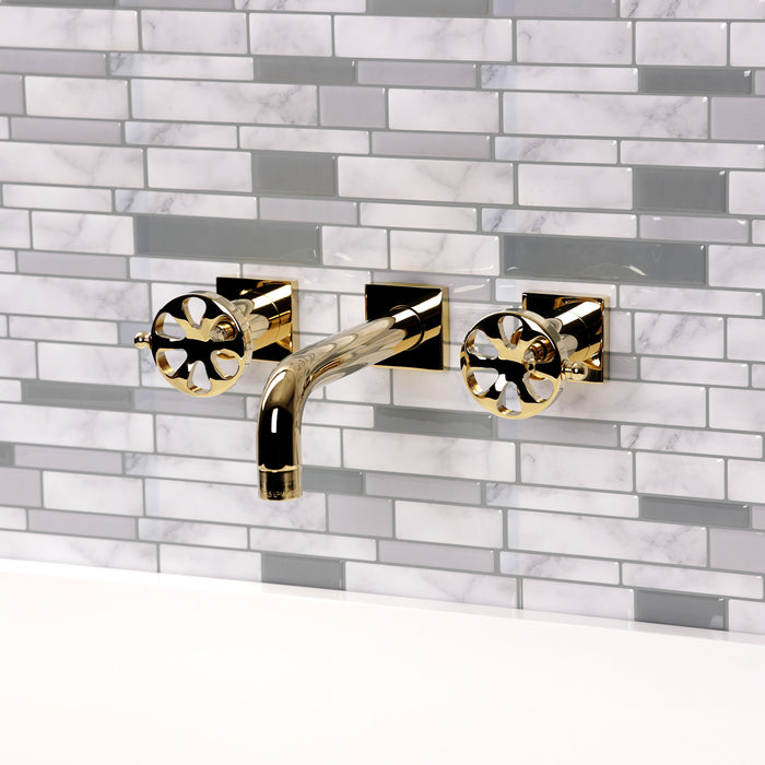 Kingston Sona KS6122RX - Belknap Double-Handle 3-Hole Wall Mount Bathroom Faucet, Polished Brass