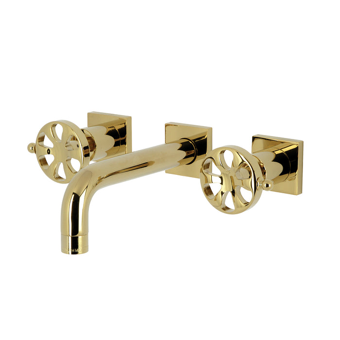 Kingston Sona KS6122RX - Belknap Double-Handle 3-Hole Wall Mount Bathroom Faucet, Polished Brass