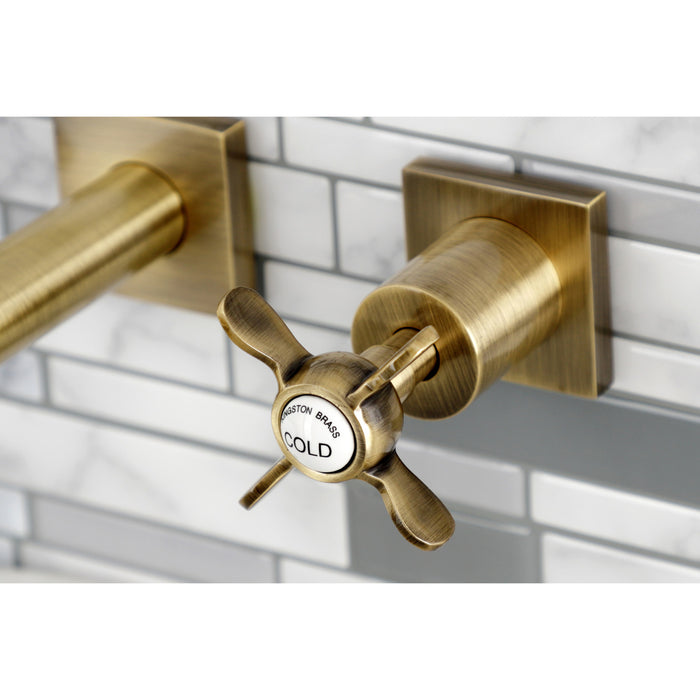 Kingston Tulare KS6123BEX - Essex Double-Handle 3-Hole Wall Mount Bathroom Faucet, Antique Brass