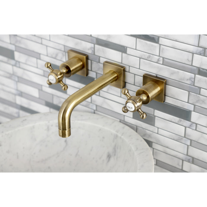 Kingston Tulare KS6123BX - Metropolitan Double-Handle 3-Hole Wall Mount Bathroom Faucet, Antique Brass