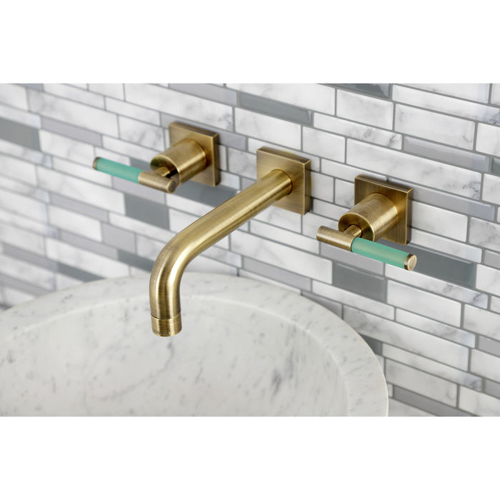 Kingston Sona KS6123CKL - Kaiser Double-Handle 3-Hole Wall Mount Bathroom Faucet, Antique Brass