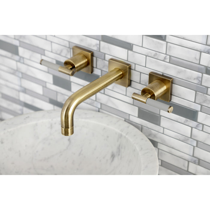 Kingston Sona KS6123CKL - Kaiser Double-Handle 3-Hole Wall Mount Bathroom Faucet, Antique Brass