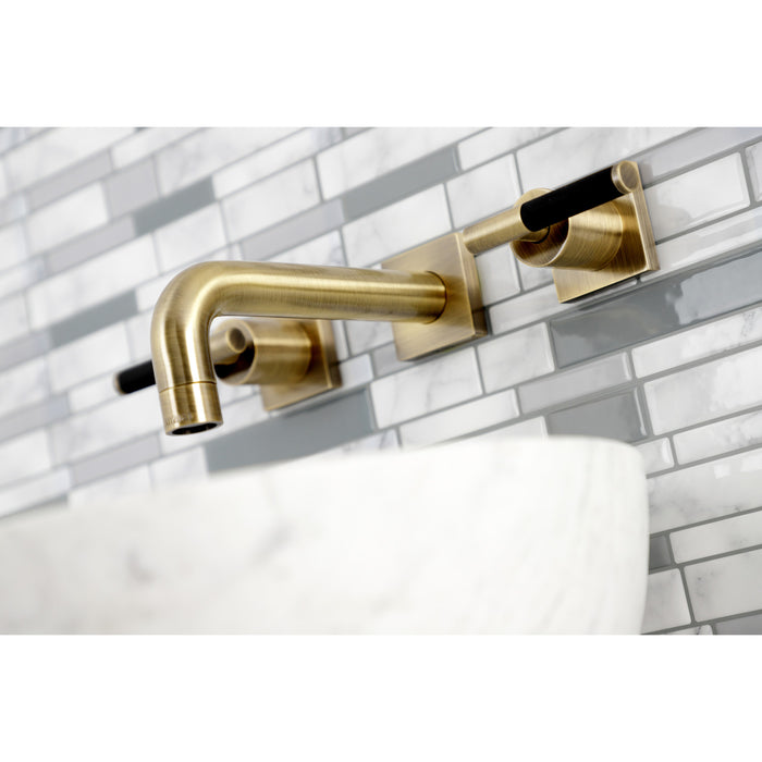 Kingston Sona KS6123CKL - Kaiser Double-Handle 3-Hole Wall Mount Bathroom Faucet, Antique Brass