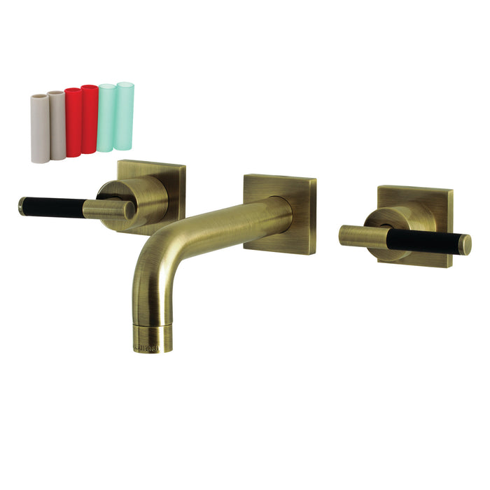 Kingston Sona KS6123CKL - Kaiser Double-Handle 3-Hole Wall Mount Bathroom Faucet, Antique Brass