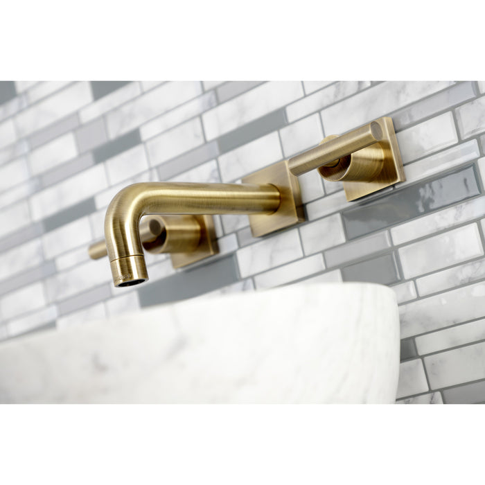 Kingston Sona KS6123CML - Manhattan Double-Handle 3-Hole Wall Mount Bathroom Faucet, Antique Brass