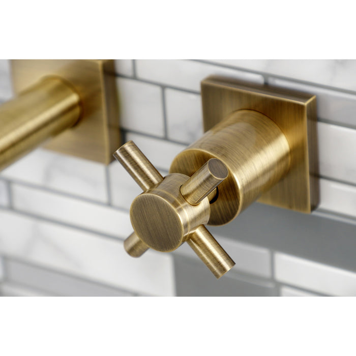 Kingston Sona KS6123DX - Concord Double-Handle 3-Hole Wall Mount Bathroom Faucet, Antique Brass