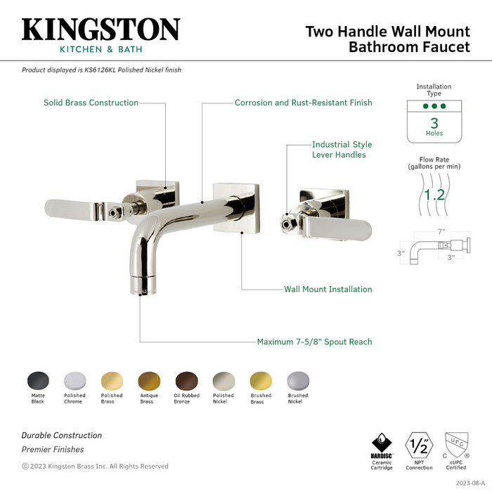 Kingston Sona KS6123KL - Whitaker Double-Handle 3-Hole Wall Mount Bathroom Faucet, Antique Brass