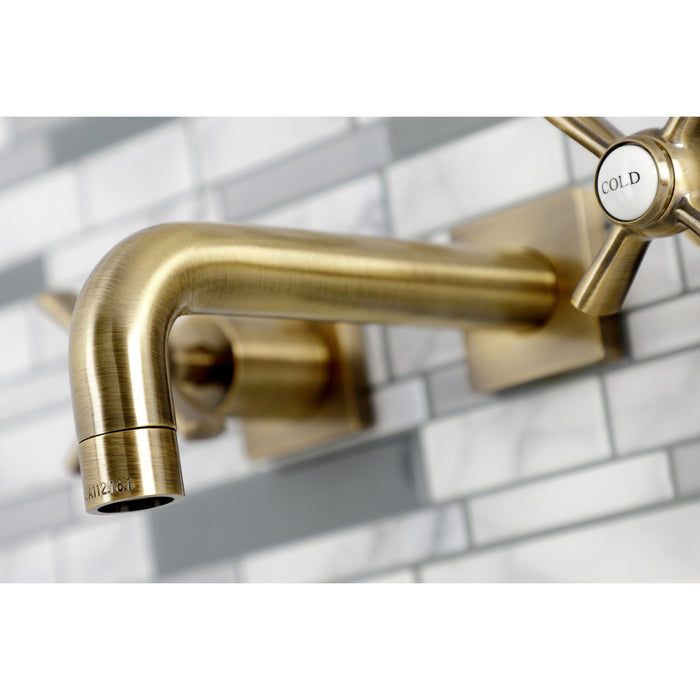 Kingston Sona KS6123ZX - Millennium Double-Handle 3-Hole Wall Mount Bathroom Faucet, Antique Brass
