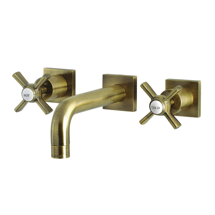 Kingston Sona KS6123ZX - Millennium Double-Handle 3-Hole Wall Mount Bathroom Faucet, Antique Brass