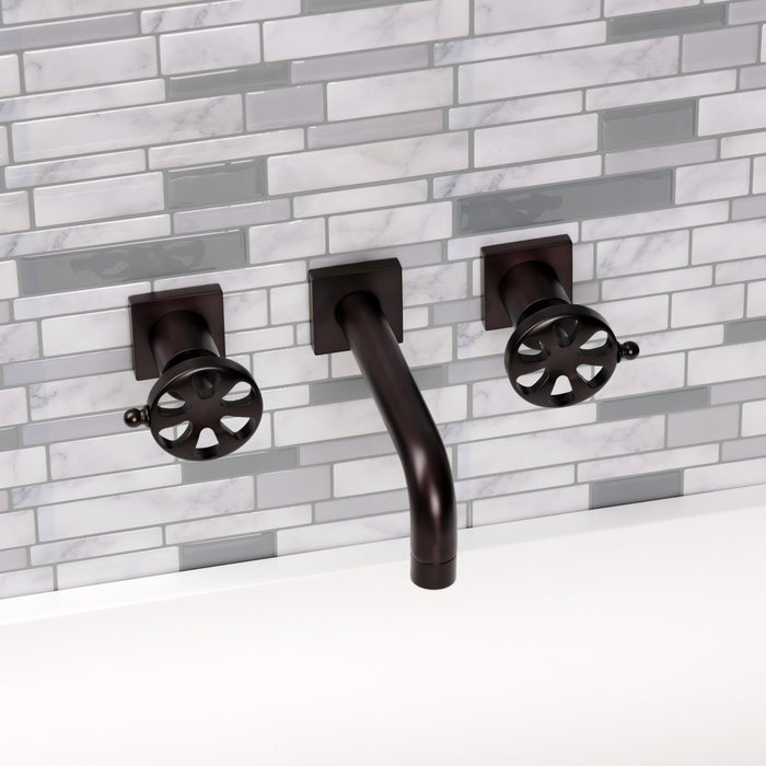 Kingston Sona KS6125RX - Belknap Double-Handle 3-Hole Wall Mount Bathroom Faucet, Oil Rubbed Bronze