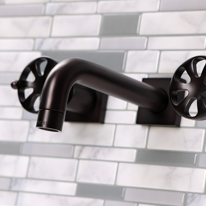 Kingston Sona KS6125RX - Belknap Double-Handle 3-Hole Wall Mount Bathroom Faucet, Oil Rubbed Bronze