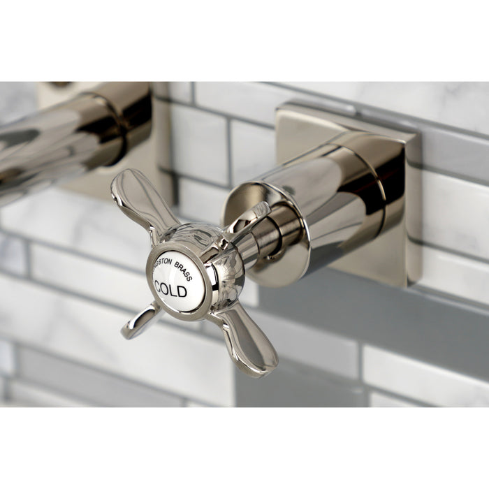 Kingston Tulare KS6126BEX - Essex Double-Handle 3-Hole Wall Mount Bathroom Faucet, Polished Nickel