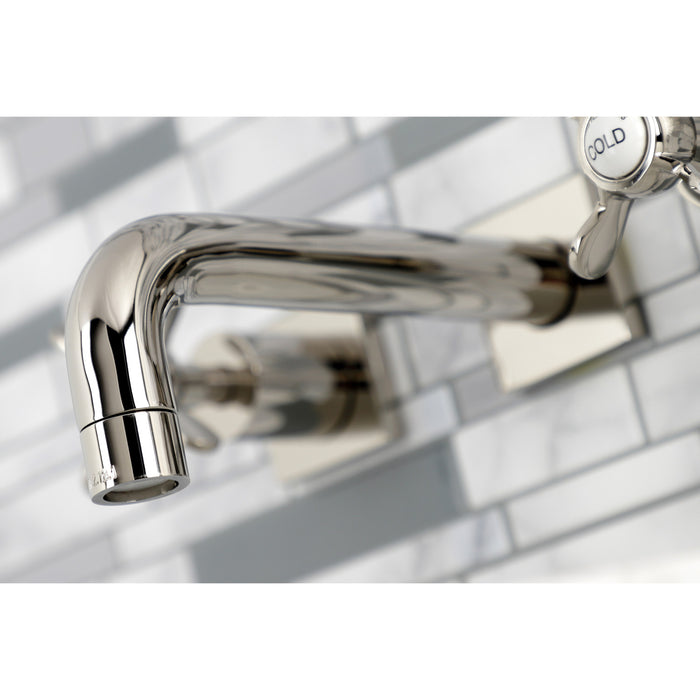 Kingston Tulare KS6126BEX - Essex Double-Handle 3-Hole Wall Mount Bathroom Faucet, Polished Nickel