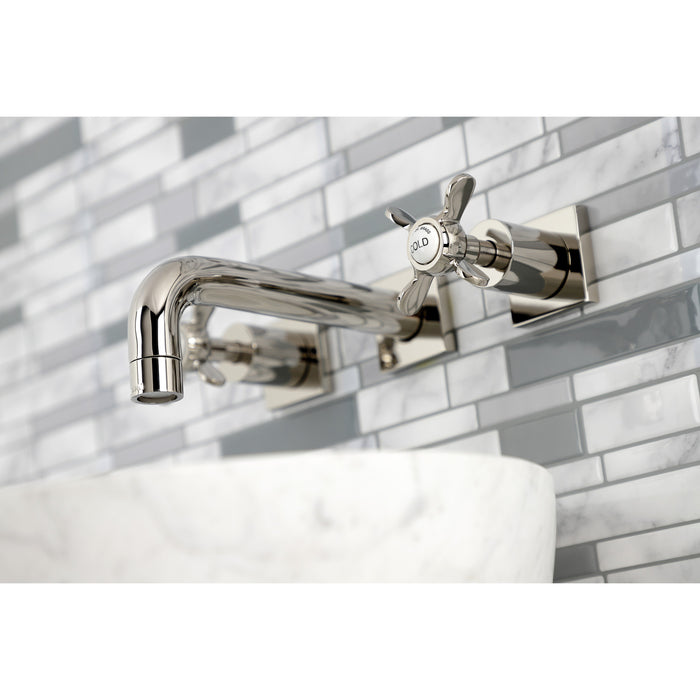 Kingston Tulare KS6126BEX - Essex Double-Handle 3-Hole Wall Mount Bathroom Faucet, Polished Nickel