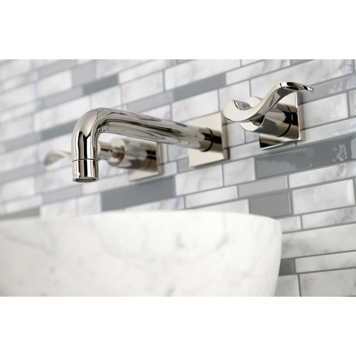 Kingston Tulare KS6126DFL - NuWave Double-Handle 3-Hole Wall Mount Bathroom Faucet, Polished Nickel