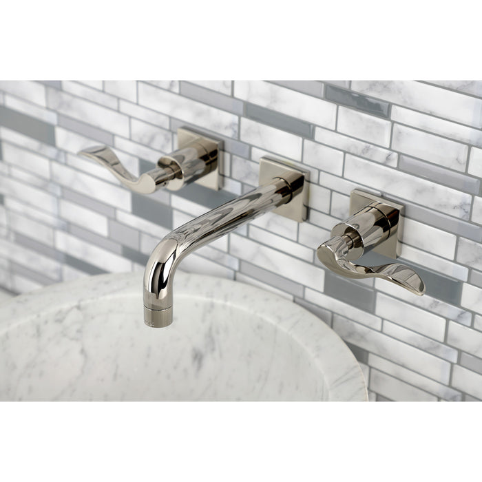 Kingston Tulare KS6126DFL - NuWave Double-Handle 3-Hole Wall Mount Bathroom Faucet, Polished Nickel