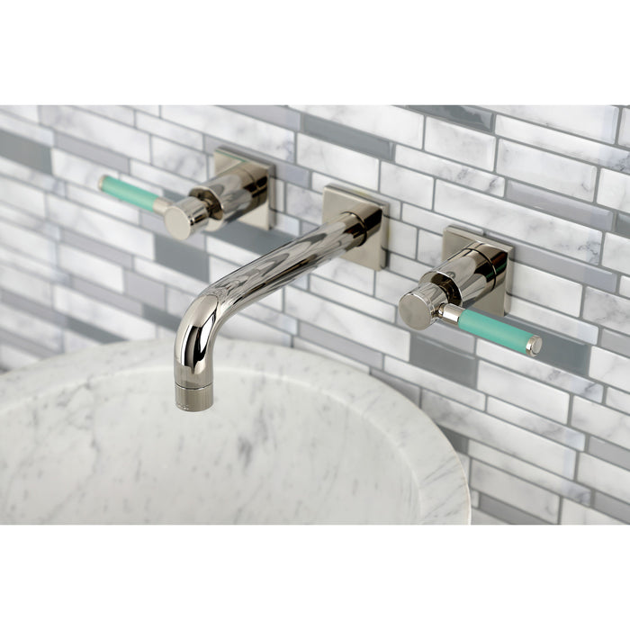 Kingston Sona KS6126DKL - Kaiser Double-Handle 3-Hole Wall Mount Bathroom Faucet, Polished Nickel