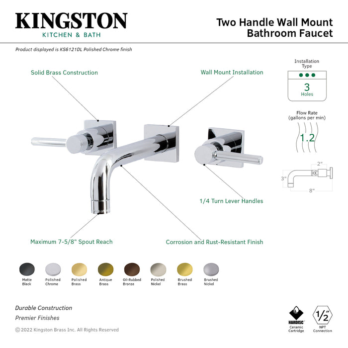 Kingston Sona KS6126DL - Concord Double-Handle 3-Hole Wall Mount Bathroom Faucet, Polished Nickel