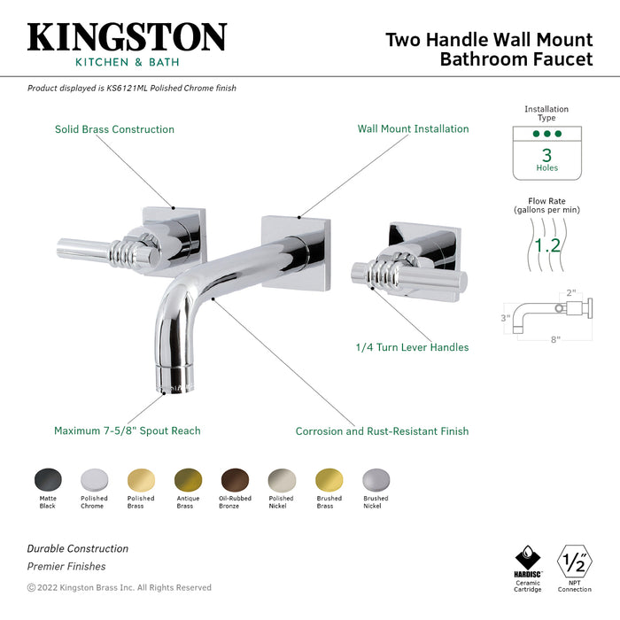 Kingston Sona KS6126ML - Milano Double-Handle 3-Hole Wall Mount Bathroom Faucet, Polished Nickel