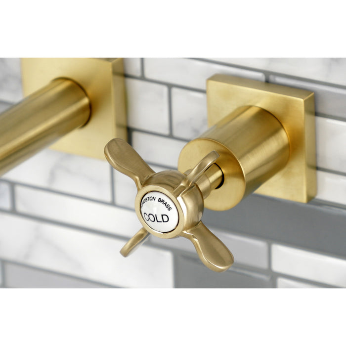 Kingston Tulare KS6127BEX - Essex Double-Handle 3-Hole Wall Mount Bathroom Faucet, Brushed Brass