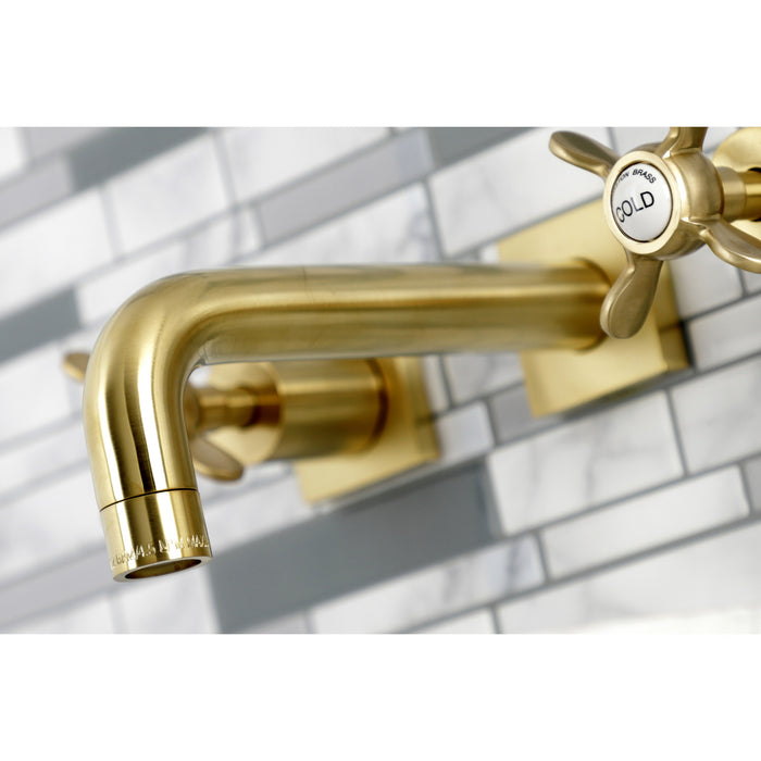 Kingston Tulare KS6127BEX - Essex Double-Handle 3-Hole Wall Mount Bathroom Faucet, Brushed Brass