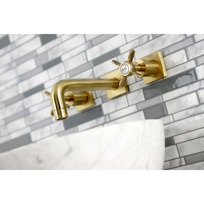 Kingston Tulare KS6127BEX - Essex Double-Handle 3-Hole Wall Mount Bathroom Faucet, Brushed Brass