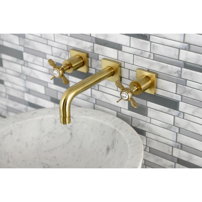 Kingston Tulare KS6127BEX - Essex Double-Handle 3-Hole Wall Mount Bathroom Faucet, Brushed Brass