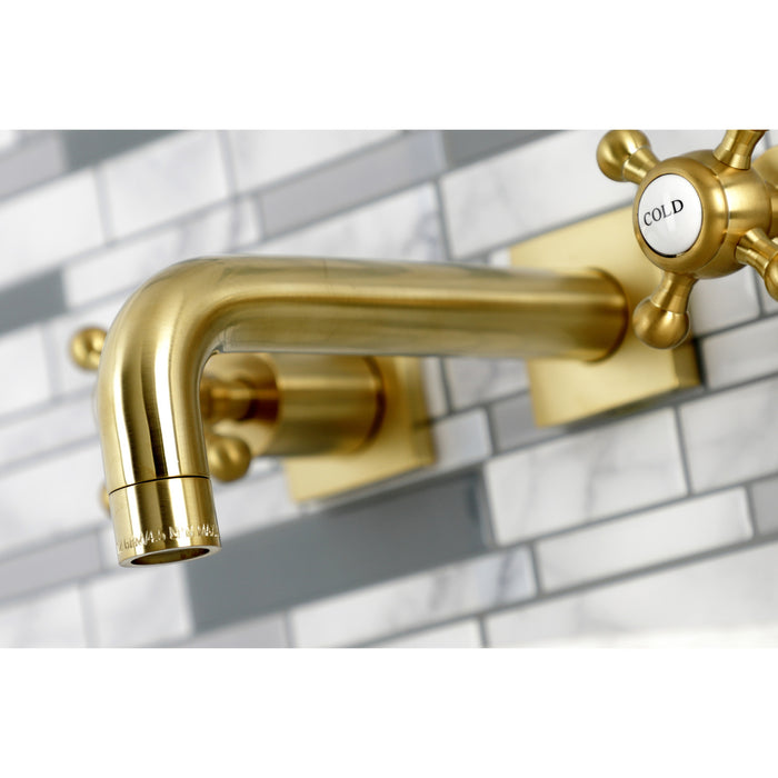 Kingston Tulare KS6127BX - Metropolitan Double-Handle 3-Hole Wall Mount Bathroom Faucet, Brushed Brass