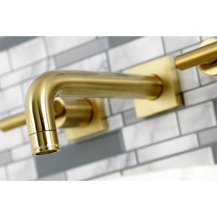 Kingston Sona KS6127CML - Manhattan Double-Handle 3-Hole Wall Mount Bathroom Faucet, Brushed Brass