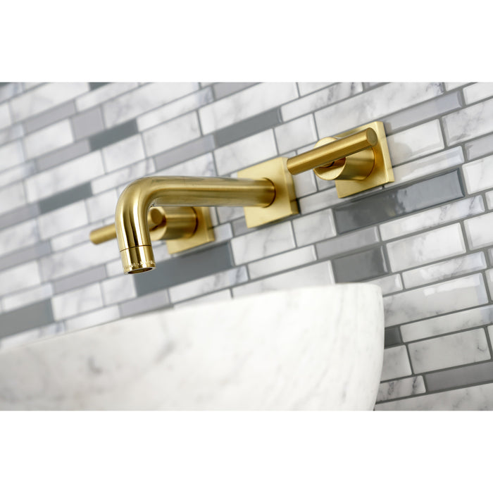 Kingston Sona KS6127CML - Manhattan Double-Handle 3-Hole Wall Mount Bathroom Faucet, Brushed Brass