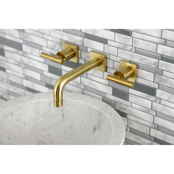 Kingston Sona KS6127CML - Manhattan Double-Handle 3-Hole Wall Mount Bathroom Faucet, Brushed Brass