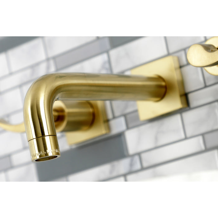 Kingston Tulare KS6127DFL - NuWave Double-Handle 3-Hole Wall Mount Bathroom Faucet, Brushed Brass