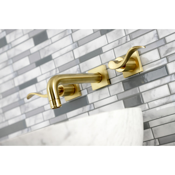 Kingston Tulare KS6127DFL - NuWave Double-Handle 3-Hole Wall Mount Bathroom Faucet, Brushed Brass