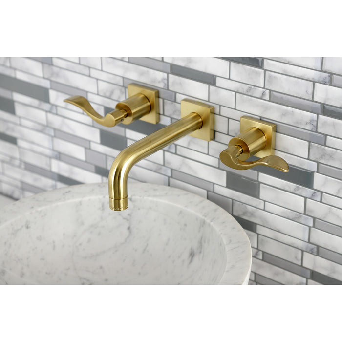 Kingston Tulare KS6127DFL - NuWave Double-Handle 3-Hole Wall Mount Bathroom Faucet, Brushed Brass