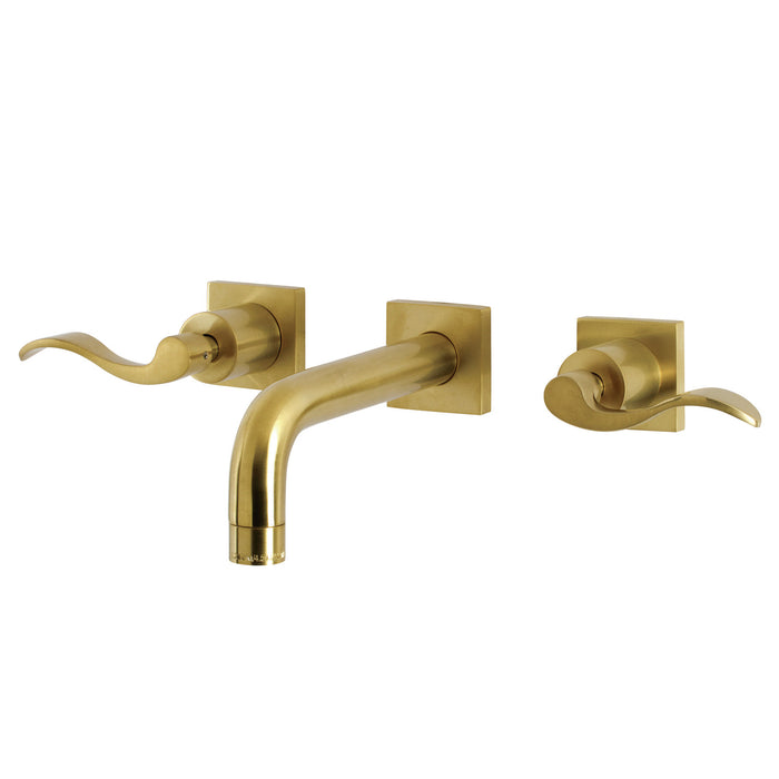 Kingston Tulare KS6127DFL - NuWave Double-Handle 3-Hole Wall Mount Bathroom Faucet, Brushed Brass