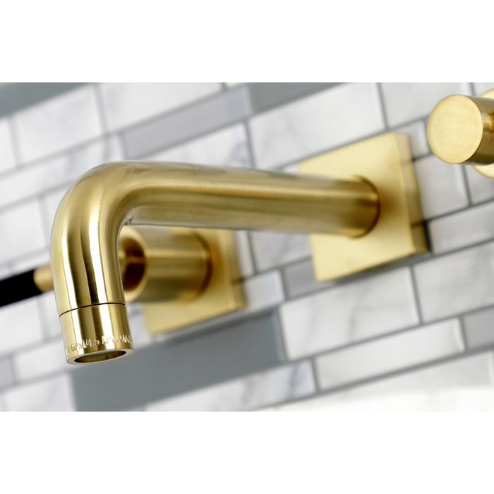 Kingston Sona KS6127DKL - Kaiser Double-Handle 3-Hole Wall Mount Bathroom Faucet, Brushed Brass