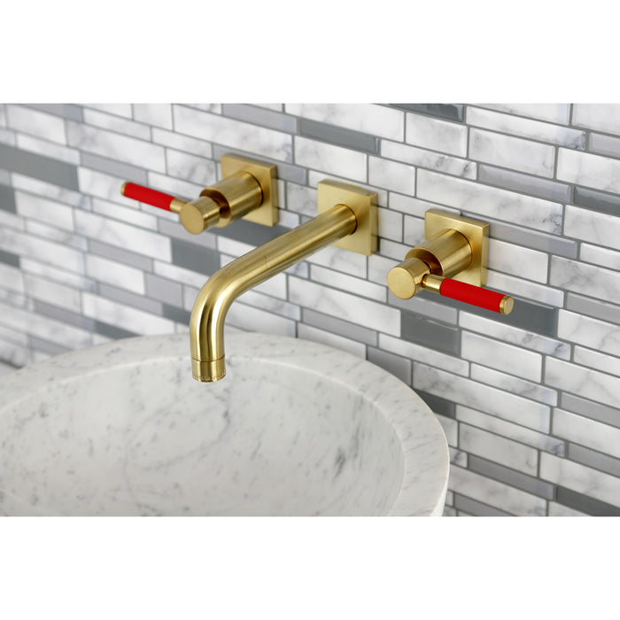 Kingston Sona KS6127DKL - Kaiser Double-Handle 3-Hole Wall Mount Bathroom Faucet, Brushed Brass