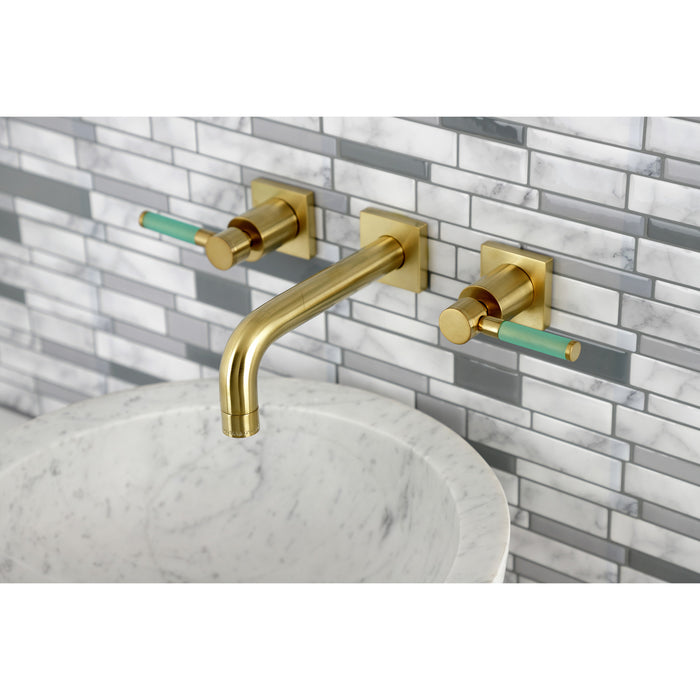 Kingston Sona KS6127DKL - Kaiser Double-Handle 3-Hole Wall Mount Bathroom Faucet, Brushed Brass
