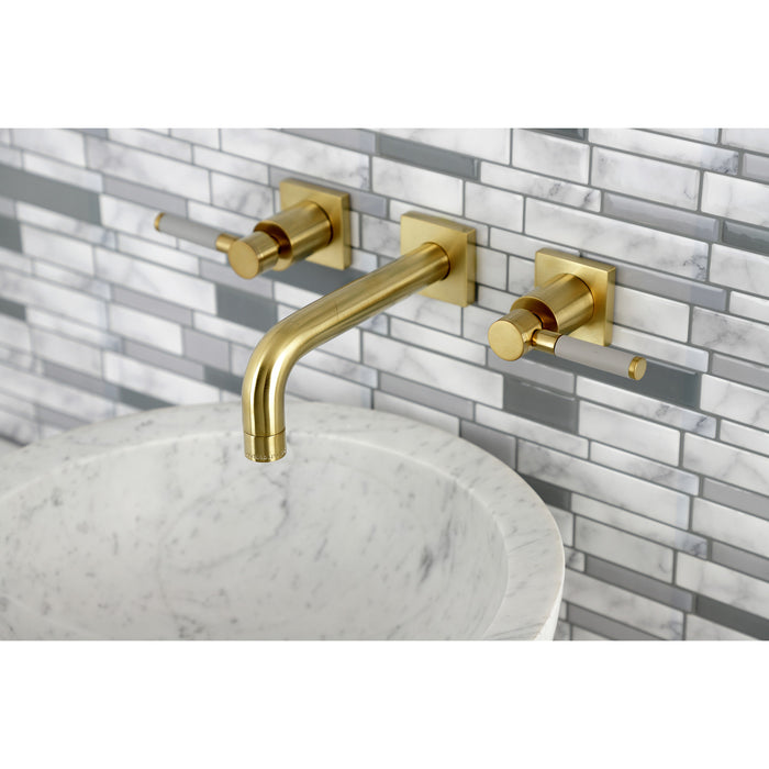Kingston Sona KS6127DKL - Kaiser Double-Handle 3-Hole Wall Mount Bathroom Faucet, Brushed Brass