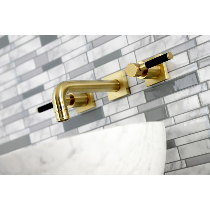 Kingston Sona KS6127DKL - Kaiser Double-Handle 3-Hole Wall Mount Bathroom Faucet, Brushed Brass