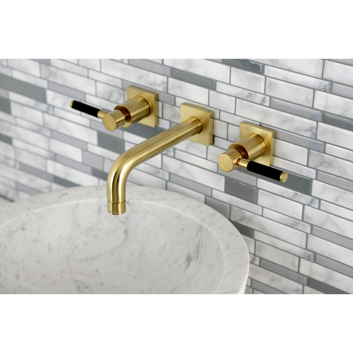 Kingston Sona KS6127DKL - Kaiser Double-Handle 3-Hole Wall Mount Bathroom Faucet, Brushed Brass