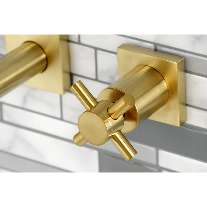 Kingston Sona KS6127DX - Concord Double-Handle 3-Hole Wall Mount Bathroom Faucet, Brushed Brass
