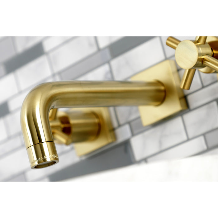 Kingston Sona KS6127DX - Concord Double-Handle 3-Hole Wall Mount Bathroom Faucet, Brushed Brass