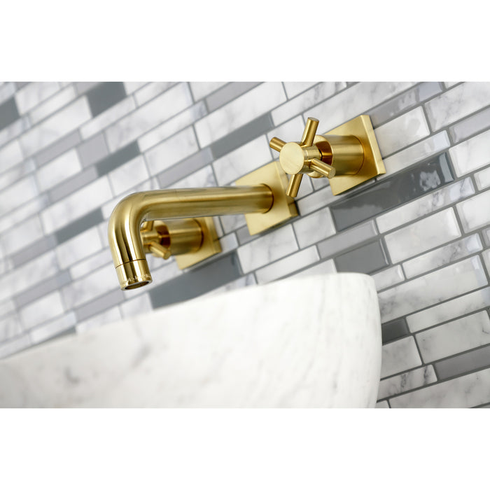 Kingston Sona KS6127DX - Concord Double-Handle 3-Hole Wall Mount Bathroom Faucet, Brushed Brass